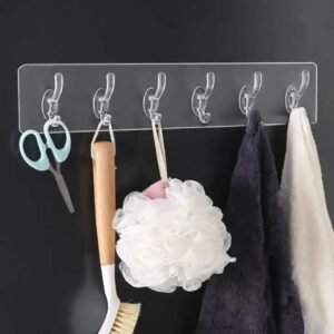 Wall Hooks, Hooks, Transparent 6 Hooks Hanger Self Adhesive Clothes Hanger