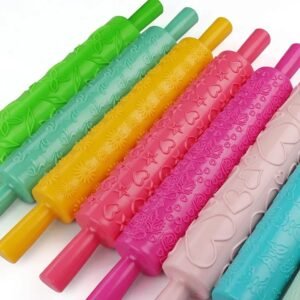 Plastic Flower Heart Embossing Rolling Pin DIY Cookies Fondant Cake Dough Roller