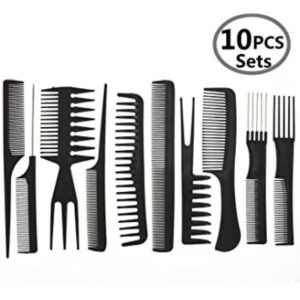 10 pieces Black Professional Combs Hair Salon Hair Styling Barbers Comb Set