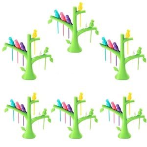 Pack Of 6 - Birdie Fruit Fork Set with Holder - Multicolor