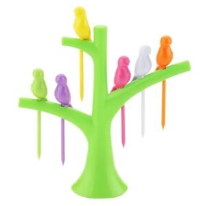 Pack Of 6 - Birdie Fruit Fork Set with Holder - Multicolor