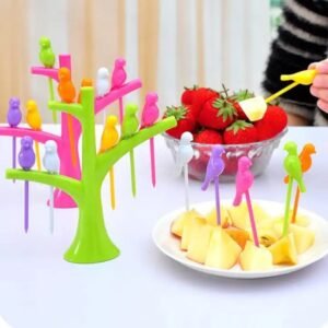 Pack Of 6 - Birdie Fruit Fork Set with Holder - Multicolor