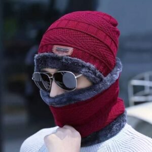 2 Pcs Warm Winter Velvet Knitted Beanie Cap + Scarf for Neck